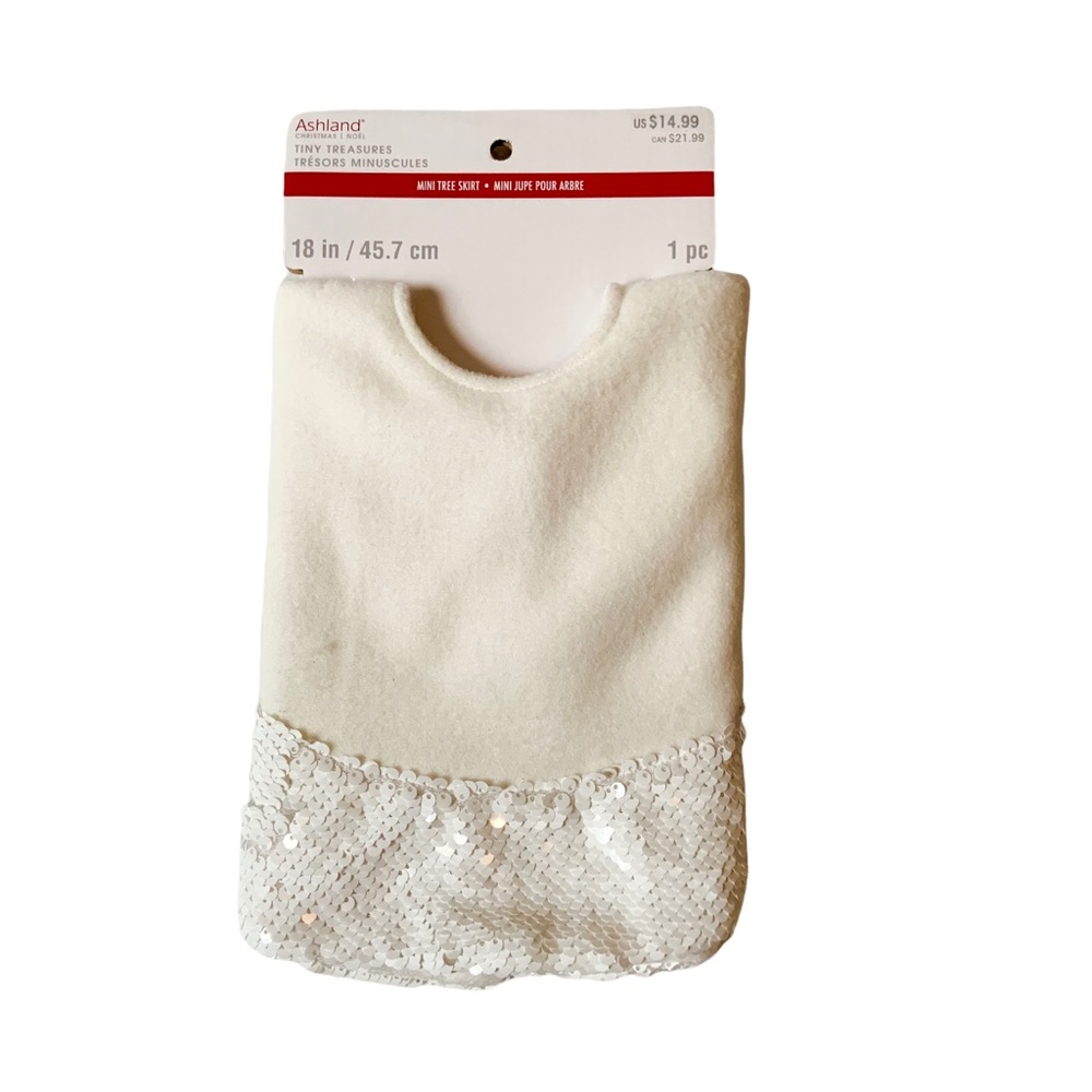 Christmas Miniature Tree Skirt White Fabric With Sequins